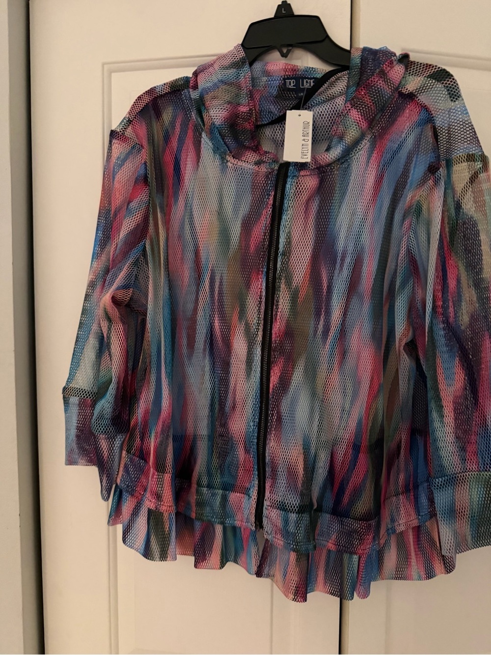 Top ligne Multicolor Mesh Hoodie Jacket NWT size large - Blue/Pink